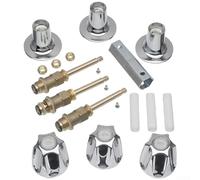 Kit de réparation de robinet de salle de bain, avec finition chromée à 3 poignées pour baignoire et douche, tiges de valve en laiton et poignées métalliques, ensemble complet de remplacement et de