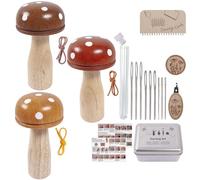 Kit de Réparation de Tricot - Champignon en Bois Coloré - Collection complète d'outils DIY Tissage Accessoires de | Réparation de Chaussettes, Vêtements, Textile, Loisirs Créatifs