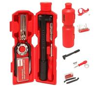 Kit de réparation de vélo 27 pièces en forme de tube rouge avec support, démonte-pneus, dérive-chaîne, clé à molette, kit d'outils de vélo, compact, mobile, entretien, réparation, vélo