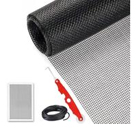 Kit de réparation d'écran pour fenêtres, portes, patios, porches avec mètre ruban en maille de fibre de verre, molette de pressage et bande de caoutchouc de 1,2 m (noir)