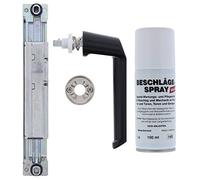Kit de réparation pour fenêtre en métal avec chambre Schüco Transmission 23er, rosace et poignée à douille avec ferrures ToniTec® Spray, noir