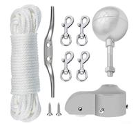 Kit de réparation pour mât de drapeau avec embout à boule, poulie, corde, taquet et 4 crochets pivotants pour une utilisation en extérieur