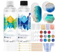Kit de résine époxy 474 ml avec moules pour dessous de verre, résine de moulage et de revêtement pour la fabrication de bijoux, la conservation des fleurs, avec 3 feuilles d'or, 12 paillettes encore