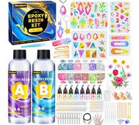 Kit de résine époxy pour débutants - 400 ml - Résine transparente avec moules, rapport 1:1, fleurs séchées, peinture, paillettes, pinces à cheveux pour la fabrication de bijoux, l'art et l'artisanat