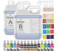 Kit de résine époxy - Transparent Resin Epoxy 2,200ml avec Encre Alcool, Métallique Alcohol Ink, Colorant de Résine, Mica Powder, Gold Foil, pour Débutants, Fabrication de Bijoux, Moulage