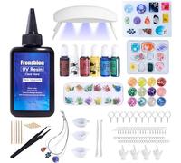 Kit de résine UV avec lampe, kit de résine 126pcs avec 100g de résine UV durcie à faible viscosité, pigments colorés, accessoires en résine, kit de démarrage en résine UV pour la fabrication de bijoux