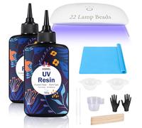 Kit de résine UV avec lumière - 300 g de résine UV de type dur transparent à durcissement ultraviolet, 18 perles de lampe UV, résine UV avec lumière pour la fabrication de bijoux