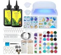 Kit de résine UV Vida Rosa 200g avec lampe UV, kit de démarrage pour le revêtement, 2 moules pour boucles d'oreilles, accessoires pour bijoux de collier, paillettes, fleur sèche, séchage rapide