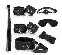 Kit de retenue de bondage sexuel BDSM, 7 pièces de retenue de bondage, kits de retenue de lit fétichiste, menottes, collier de corde, bandeau SM, jeux pour adultes pour femmes (Noir)