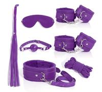 Kit de retenue de bondage sexuel BDSM, 7 pièces de retenue de bondage, kits de retenue de lit fétichiste, menottes, collier de corde, bandeau SM, jeux pour adultes pour femmes (Violet)