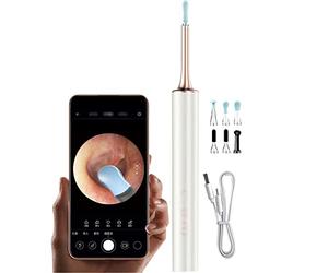 Kit De Retrait De Cérumen Avec Lumière LED, Camera Oreille Otoscope Nettoyeur D'oreilles Avec Caméra, Artefact De Compression D'acné, Ear Scoop Pour IOS Et Android(White color)