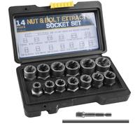 Kit de retrait d'écrous 15 pièces : ensemble d'extracteur de vis PRITOK à profil spirale jeu de clés à douille d'extracteur de boulons pour enlever les dommages, écrous et vis rouillés (6,35-19 mm)