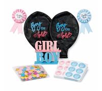 Kit de révélation du sexe - 2 ballons confettis géants de 91,4 cm, 100 autocollants de vote, épingles et panneaux de table, fournitures de fête complètes de qualité supérieure pour fête prénatale et
