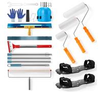 Kit de revêtement de sol, pâte de nivellement automatique, outils avec rouleaux à pointes 48 + 23 cm, raclette, chaussures à clous et manche télescopique pour résine époxy et scellage de sol