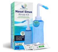 Kit de rinçage sinus 500 ml bouteille + 20 sachets de sel, nettoyant nasal, rinçage sinusal, douche nasale, douche nasale, douche nasale pour le nettoyage du nez et les bouffées nasales. PLUSQMED