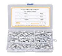 Kit de rivet aveugle de la bride 180pcs | 6 tailles Rivets en alliage en aluminium pour les connexions sécurisées | Rivets de bride pour matériaux mous/métal/bois avec boîte