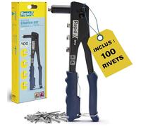 Kit de riveteuse manuelle Rapid RP10 avec 100 rivets en aluminium, clé intégrée et poignée souple pour rivets métal de Ø3,2; Ø4,0; Ø4,8mm - (5001718)