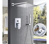 Kit de robinet de douche de douche, robinet de douche ensemble carré carré en acier inoxydable à 2 voies mixeur de soupape de douche avec douche à main pour douche de salle de bain-16 pouces,