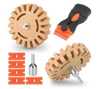 Kit de Roue de Gomme Carrosserie, 2Pcs Gomme de Carrossier de 10cm de Diamètre, Outillage Carrosserie avec Racloir en Plastique et Adaptateur pour Foret, Enlève Vinyle, Colle, Autocollants et Adhésifs