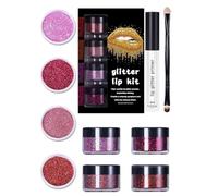 Kit de rouge à lèvres pailleté 3 couleurs, poudre métallique hautement pigmentée pour les lèvres, rouge à lèvres pailleté 4 couleurs, avec applicateur et pinceau,1Set