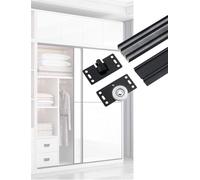 Kit de rouleaux de porte coulissante à 3 voies, roues réglables for portes en verre d'armoire, remplacement des rails supérieur et inférieur avec programme coulissant silencieux(Black,3.6ft)