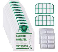 Kit de sacs filtres de rechange pour Vorwerk Folletto VK200 VK220 VK220S (12 sacs)