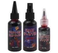Kit de sang artificiel 3 pièces - Kit sang d'Halloween avec 1 sang liquide, 1 gel de sang, 1 sang caillé - Effets SFX réalistes - Idéal pour le maquillage d'horreur, le cosplay et le théâtre