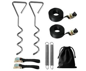 Kit de Sangle Latérale pour Thule Omnistor Auvent de Caravane avec 2 Clous en Spirale et 2 Ressorts Absorbant les Chocs, 2 Sangles élastiques et Sac de Rangement pour Camping en Plein Air, Camping-car