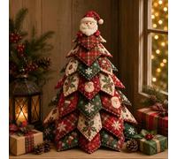 Kit de sapin de Noël matelassé en tissu patchwork 3D 18 cm | Kit d'arbre patchwork en tissu 3D, comprend des fournitures de couture complètes pour débutants, décoration de table pour
