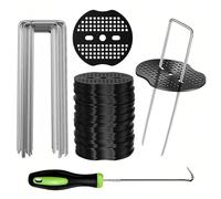 Kit de Sardines de Fixation avec 45 U-Piquets de Terre, 45 Rondelles et 1 Extracteur | pour Tente Camping, Toile de Paillage, Bâche de Jardin, Geotextile, Gazon Artificiel | Agrafe de Ancrage Grillage