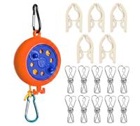 Kit de Séchage Voyage 16-en-1 : 10M Corde à Linge Rétractable (Orange), 5 Cintres Pliables (Beige) et 10 Pinces en Inox - Fil à Linge Extérieur Portable pour Camping, Hôtel, Balcon et Camping-Car