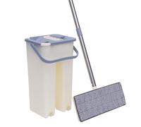 Kit de serpillère avec seau et essoreuse, balai plat mains libres, kit complet avec manche, Powerpresse, système de nettoyage du sol
