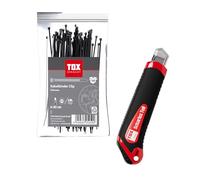 Kit de serre-câbles TOX Clip (200 pièces) + cutter, serre-câbles en 2 tailles avec 100 pièces de chaque, 4,8 x 370 et 7,6 x 450 mm + 1 cutter avec boîtier ABS et 2 lames de rechange, 09990922