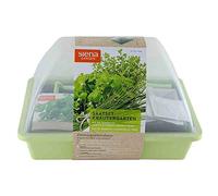 Kit de serre d'intérieur pour herbes aromatiques pastel 29 x 19 x 19 cm avec couvercle/curseur d'aération/mini pelle & râteau / 3 semis