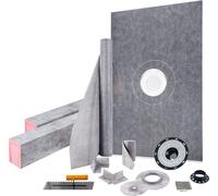 Kit de seuil de douche VEVOR, 121,9 x 182,9 cm, tapis de seuil de douche étanche avec 10,2 cm d'ABS au centre, 10,2 cm de tissu en acier inoxydable, 2 seuils de douche découpés et spatule,
