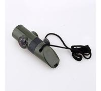 Kit de sifflet de survie multifonction 7 en 1 avec boussole, thermomètre, lampe de poche, loupe, miroir de signal, petit récipient pour camping en plein air, randonnée, chasse,