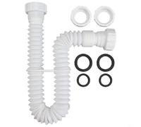 Kit de siphon d'évier avec unité principale de 3,8 cm et deux adaptateurs de 3,8 cm en plastique flexible extensible de 20 à 80 cm, anneaux en silicone étanches de type S pour cuisine, salle de bain