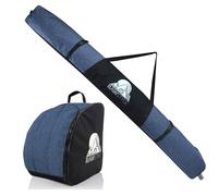 Kit de ski - Sac à chaussures de ski - 40 x 42 x 30 cm - Sac de ski 160 cm - Imperméable - Avec fermeture éclair - Sac de rangement pour ski, chaussures de ski, casque et gants - Bleu marine chiné