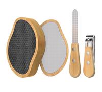 Kit de soin des pieds en bambou - Limes à râper en verre nano - Coupe-ongles et lime à ongles