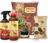 Kit de soin des plantes pour les rosiers avec lombricompost, engrais organique pour rosiers, spray biostimulant pour la floraison et écorce de pin méditerranéen