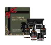 Kit de soins de qualité supérieure pour hommes 6 pièces - Gel douche, gel douche moussant, crème pour les mains, shampooing à barbe et baume à barbe - Coffret cadeau de soins de la peau pour homme