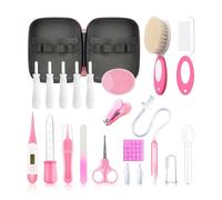 Kit de soins de santé et de toilettage pour bébé, 21 en 1, portable, avec brosse à cheveux, peigne à gaz, aspirateur nasal pour nouveau-né, garçons et filles (rose)