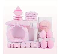 Kit de soins du visage 21pcs avec Set de Bandeau et Bracelets de Lavage de Visage | Bandeaux Maquillage Bracelets Lavage Visage | Ensemble Absorbant pour Routine Beauté, Spa et Maquillage(Rose)