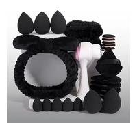 Kit de soins du visage 24pcs avec Set de Bandeau et Bracelets de Lavage de Visage | Bandeaux Maquillage Bracelets Lavage Visage | Ensemble Absorbant pour Routine Beauté, Spa et Maquillage(Noir)