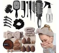 Kit de soins du visage 33pcs avec Set de Bandeau et Bracelets de Lavage de Visage | Bandeaux Maquillage Bracelets Lavage | Ensemble Absorbant pour Routine Beauté, Spa et Maquillage(Noir)