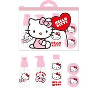 Kit de soins personnels Hello Kitty | Kit de bouteilles réutilisables avec autocollants et sac transparent | Accessoires de voyage Kawaii pour filles