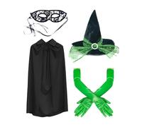 Kit de sorcière Halloween - Gants de costumes, masque pour les yeux | Pigne d'habillage complet avec chapeau vert pour femmes épouse petite amie Mother Amis Sisters Adults Party Show Festival