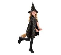 Kit De Sorcières Cape Noire Pour Filles Avec Masque Costume D'Halloween Âge 4-12