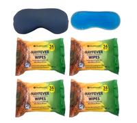 Kit de soulagement du rhume des foins avec 4 paquets de lingettes nettoyantes et 2 masques rafraîchissants pour les yeux, lingettes douces pour le visage et les mains pour le pollen, masques en gel