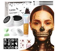 Kit de Squelette Étincelant pour Halloween Maquillage -Lictin Kit de maquillage facial crâne doré ,halloween make up,pour adultes et enfants, pour Halloween, déguisements, cosplay et carnaval